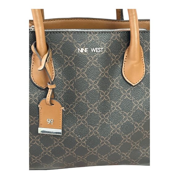 Nine West Brown Logo Satchel Tote Bag with Crossbody Strap - Picture 2 of 9